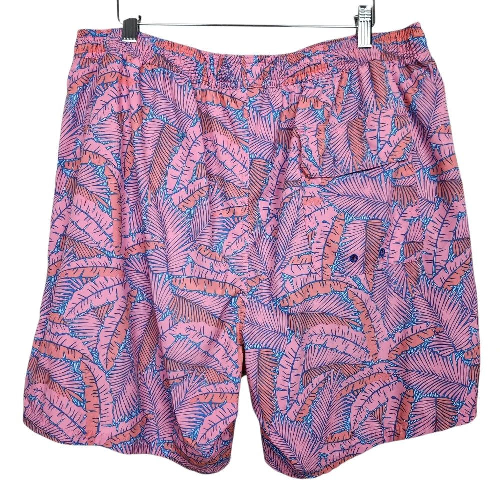 Vineyard Vines Printed Chappy Island Palms Swim Trunks Pink Orange Mens Size XL